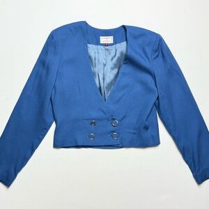 Vintage Susan Bristol Cropped Blue Double Breasted  Blazer Size 4